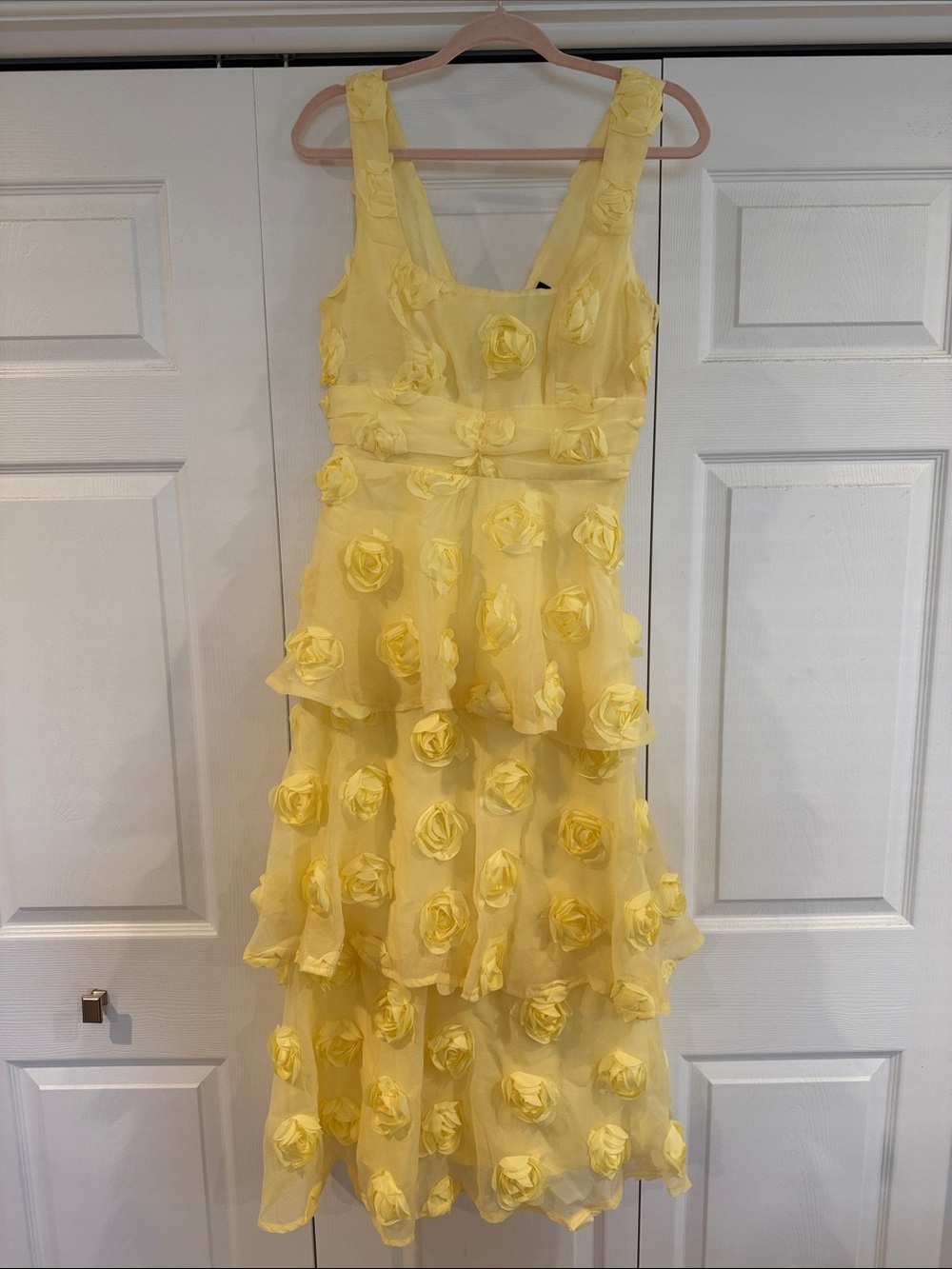 Lulu's Yellow Flower Appliqué Midi Dress